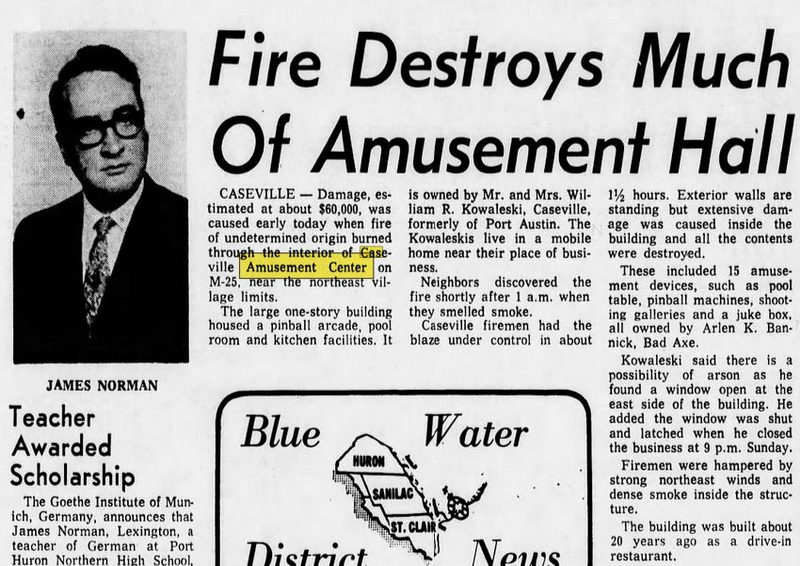Caseville Amusement Center - Apr 26 1971 Article On Fire
